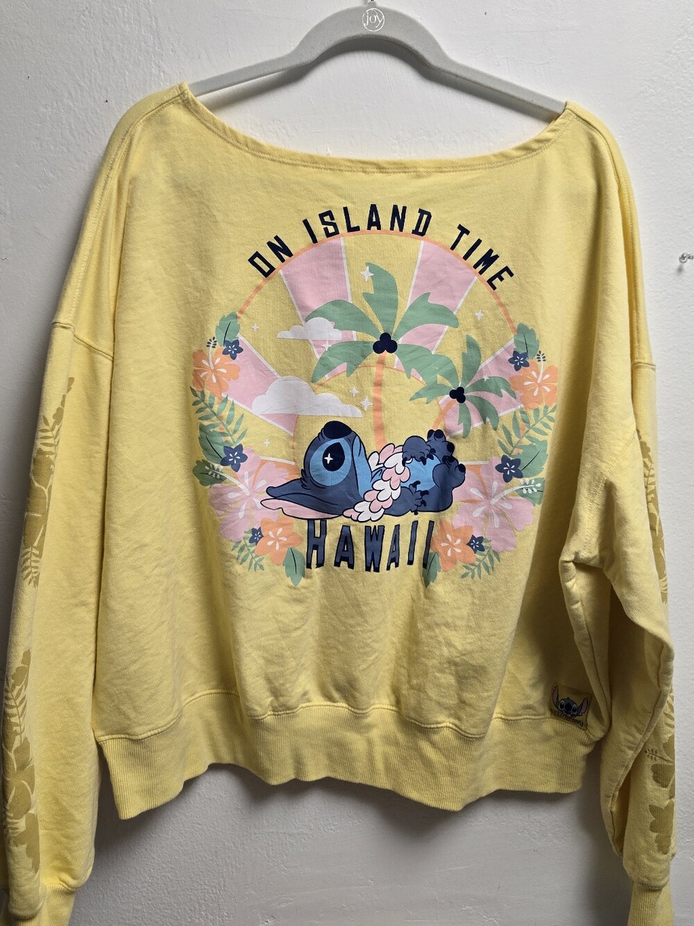 Disney Stitch Hawaii Sweatshirt XL Yellow On Island Time Pullover